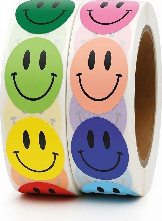 IBAKE 1000PCS Multi-Color Smiley Face Stickers - 2 Rolls of 500 Happy Face Labels for Teachers, Behavior Charts, Classroom Rewards & Kids Crafts - Image 1